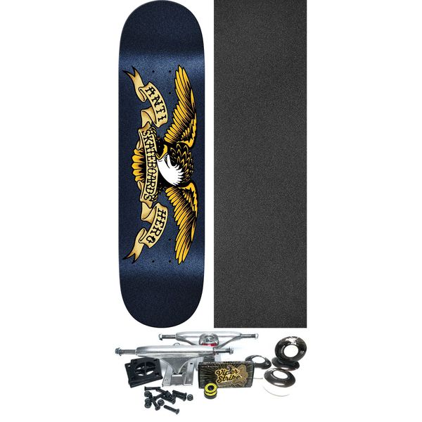 Anti Hero Skateboards Classic Eagle Navy Metallic Skateboard Deck Easy Rider - 8.5" x 31.8" - Complete Skateboard Bundle